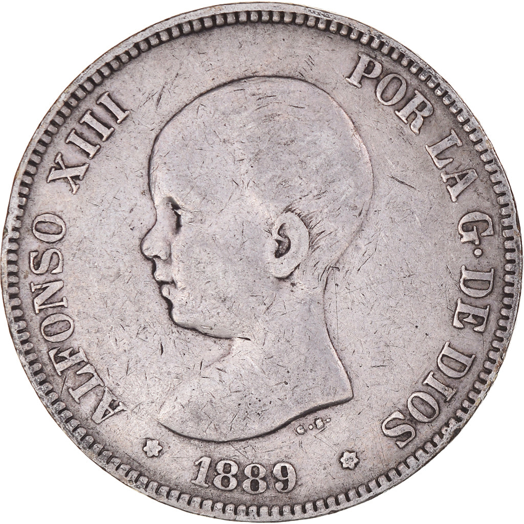 Monnaie, Espagne, Alfonso XIII, 5 Pesetas, 1889, Madrid, TB, Argent, KM:689