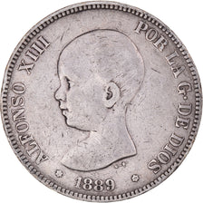 Monnaie, Espagne, Alfonso XIII, 5 Pesetas, 1889, Madrid, TB, Argent, KM:689