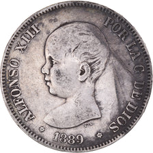 Monnaie, Espagne, Alfonso XIII, 5 Pesetas, 1889, Madrid, TB+, Argent, KM:689