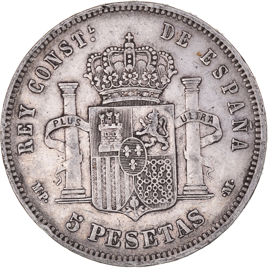 Monnaie, Espagne, Alfonso XIII, 5 Pesetas, 1889, Madrid, TB+, Argent, KM:689