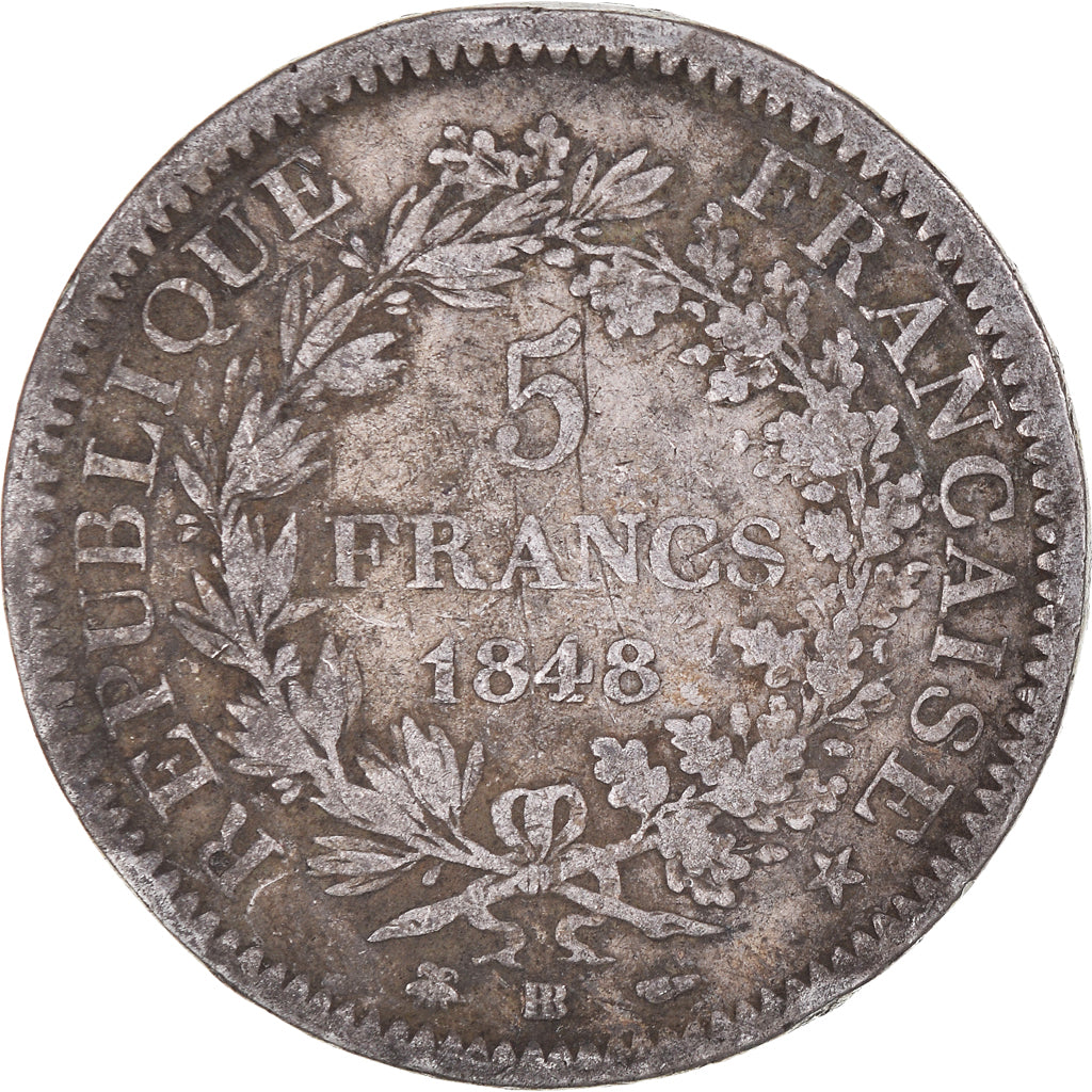 Coin, France, Hercule, 5 Francs, 1848, Strasbourg, VF(20-25), Silver, KM:756.2