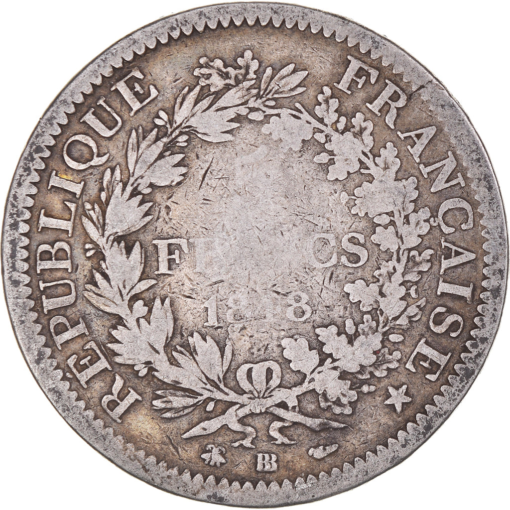 Coin, France, Hercule, 5 Francs, 1848, Strasbourg, VF(20-25), Silver, KM:756.2