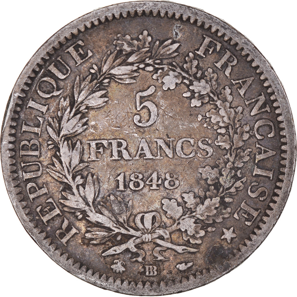 Coin, France, Hercule, 5 Francs, 1848, Strasbourg, VF(30-35), Silver, KM:756.2