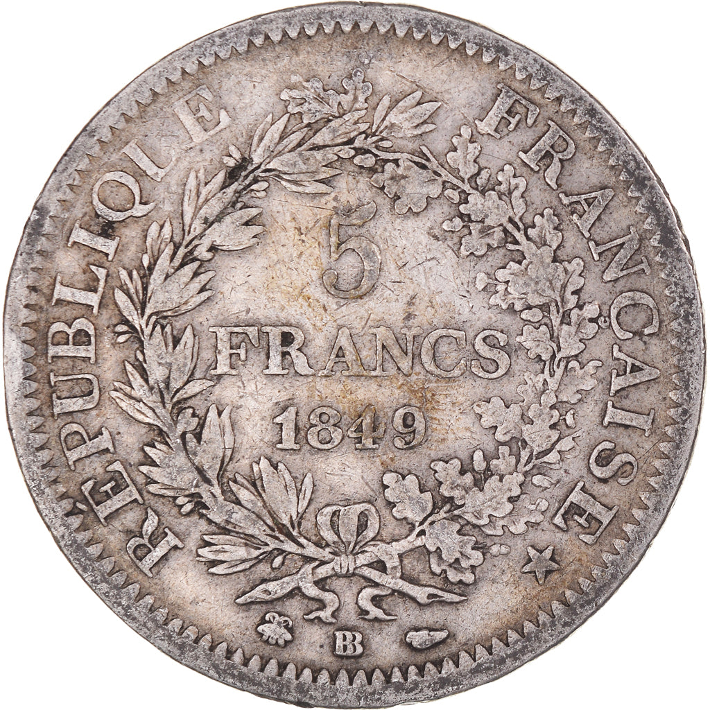 Moeda, França, Hercule, 5 Francs, 1849, Strasbourg, VF(20-25), Prata, KM:756.2
