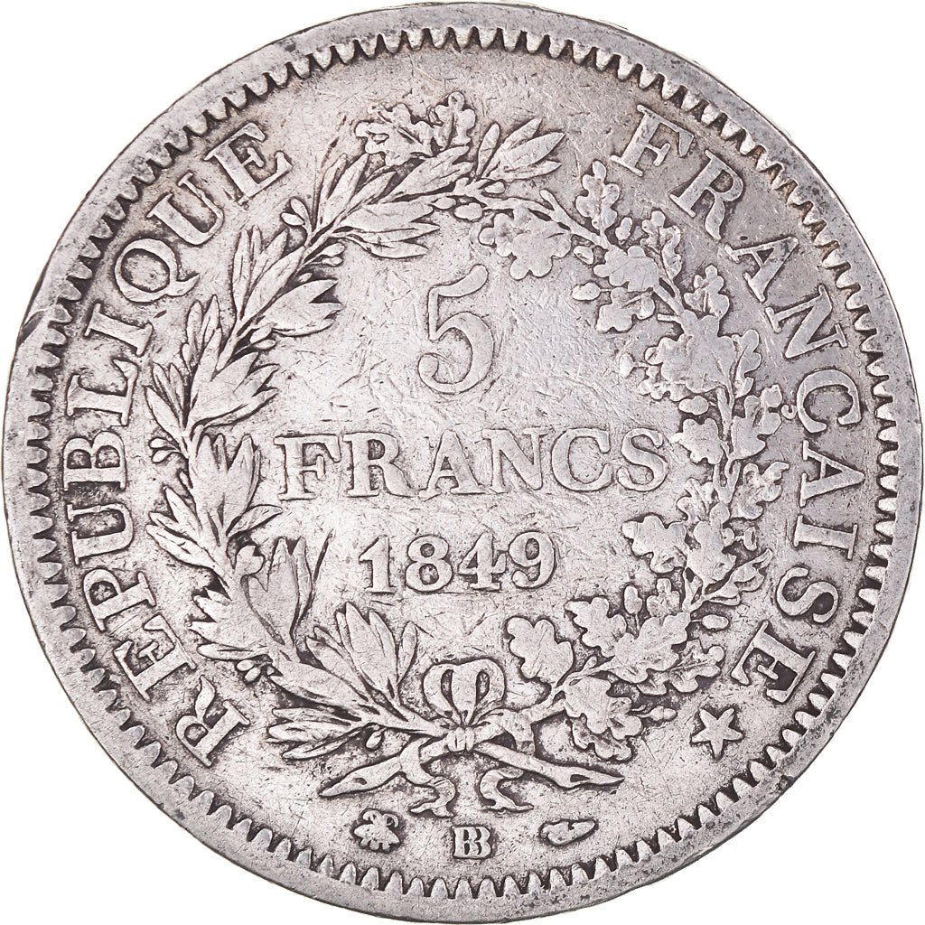Coin, France, Hercule, 5 Francs, 1849, Strasbourg, VF(20-25), Silver, KM:756.2