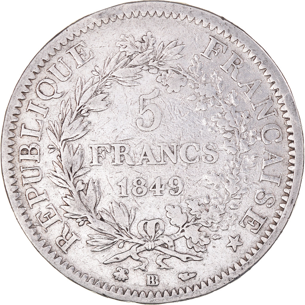 Coin, France, Hercule, 5 Francs, 1849, Strasbourg, VF(20-25), Silver, KM:756.2