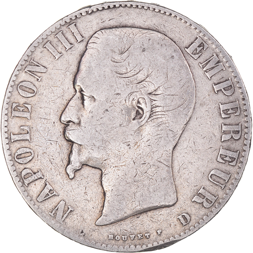 Moneta, Francia, Napoleon III, 5 Francs, 1856, Lyon, MB, Argento, KM:782.3