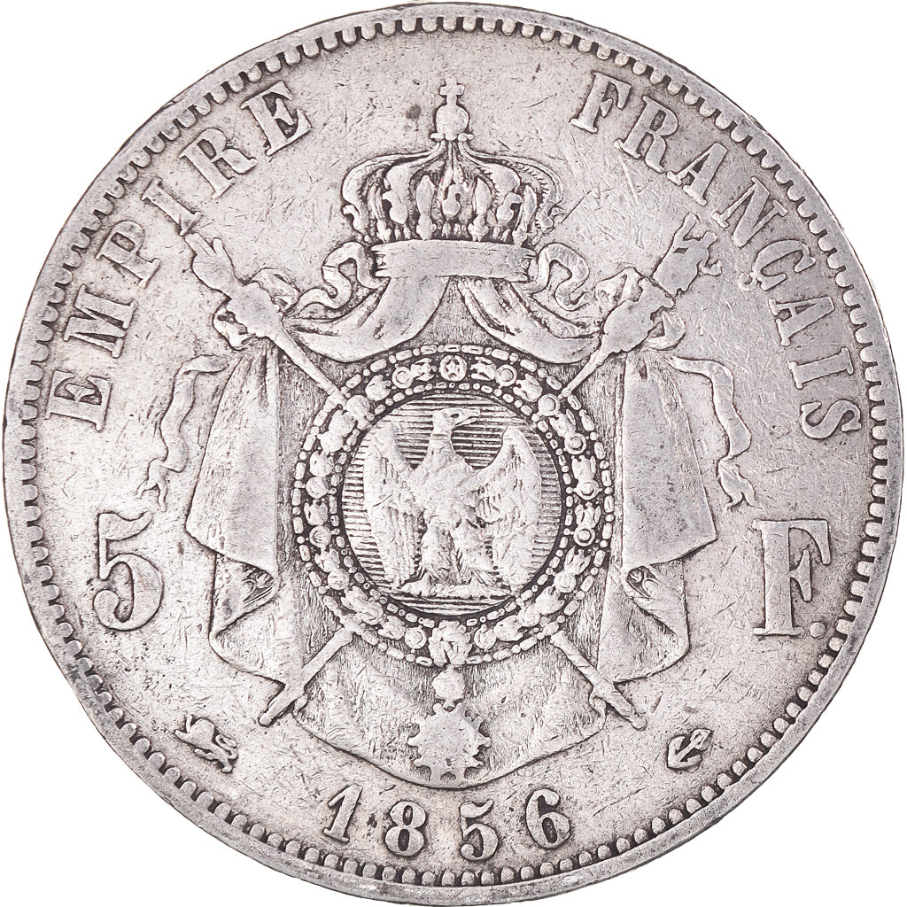 Moneta, Francia, Napoleon III, 5 Francs, 1856, Lyon, MB, Argento, KM:782.3