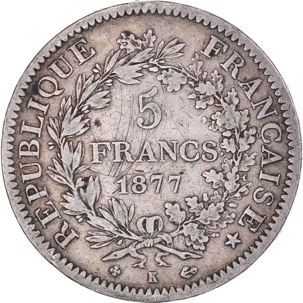 Münze, Frankreich, Hercule, 5 Francs, 1877, Bordeaux, S+, Silber, KM:820.2