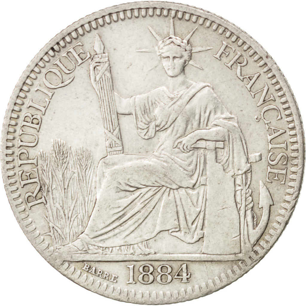 FRENCH COCHIN CHINA, 10 Cents, 1884, Paris, KM #4, AU(55-58), Silver, Lecompte..