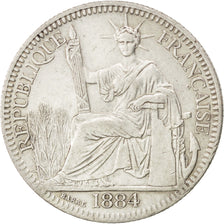 FRENCH COCHIN CHINA, 10 Cents, 1884, Paris, KM #4, AU(55-58), Silver, Lecompte..