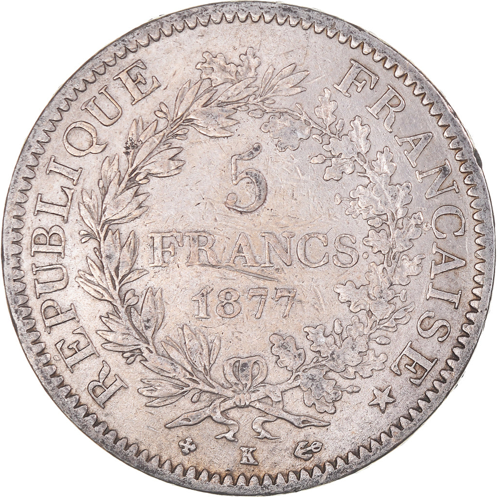 Münze, Frankreich, Hercule, 5 Francs, 1877, Bordeaux, S+, Silber, KM:820.2