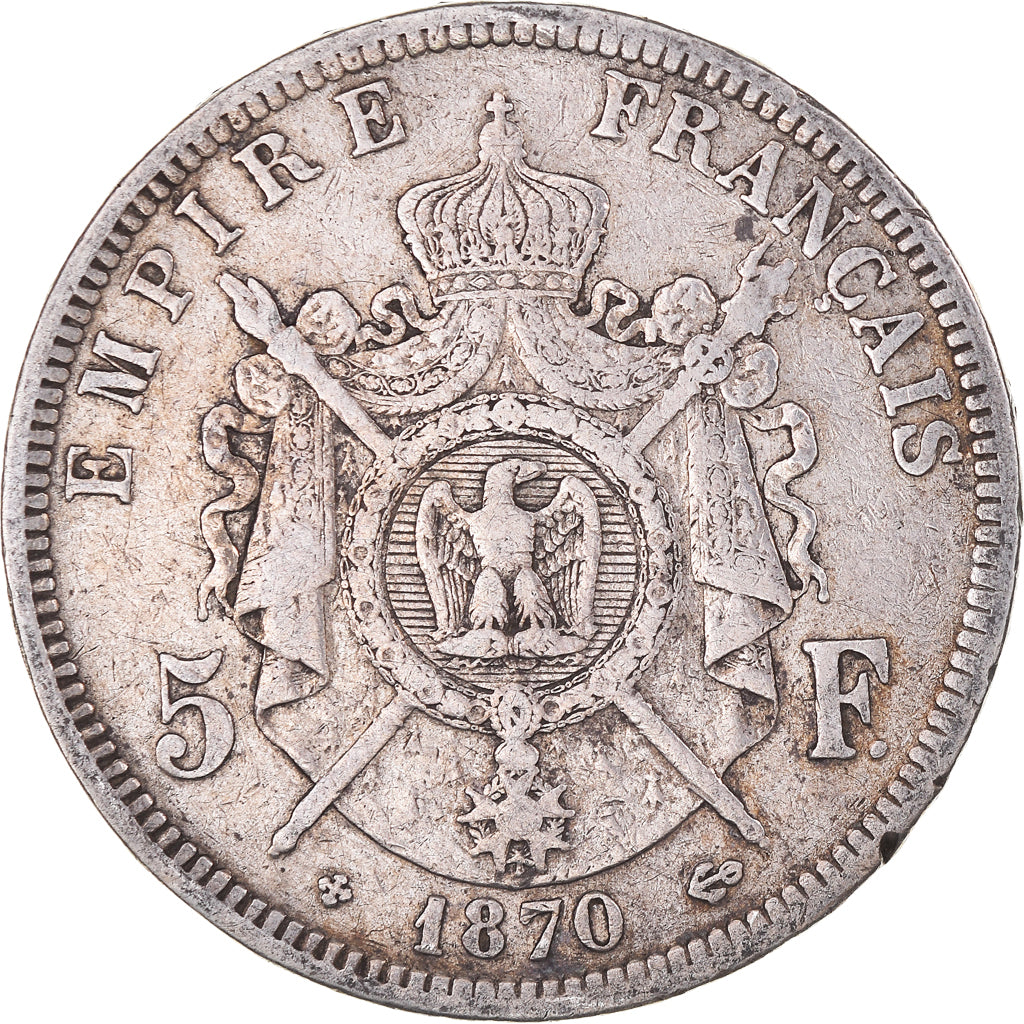 Coin, France, Napoléon III, 5 Francs, 1870, Strasbourg, VF(30-35), Silver