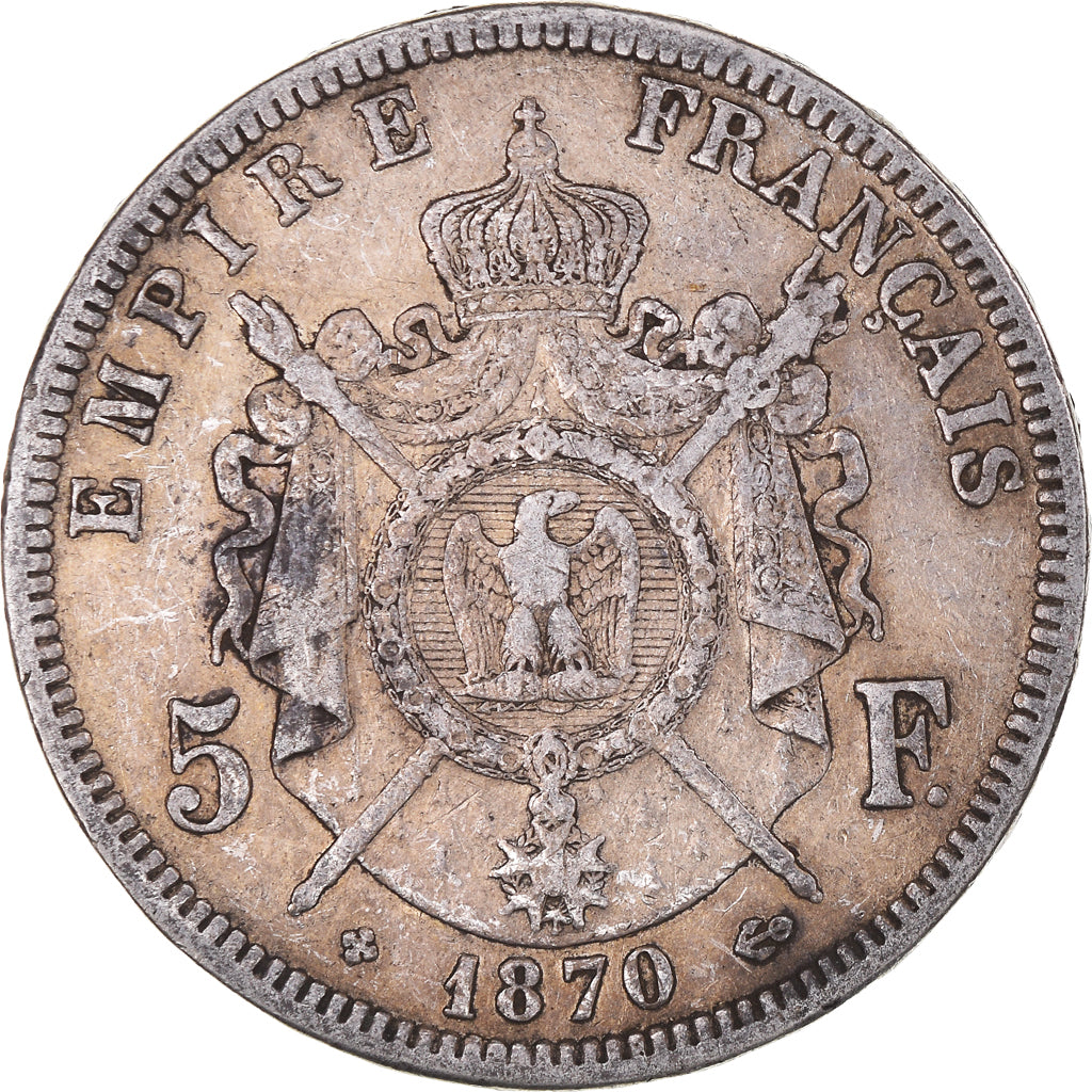 Coin, France, Napoléon III, 5 Francs, 1870, Strasbourg, VF(30-35), Silver