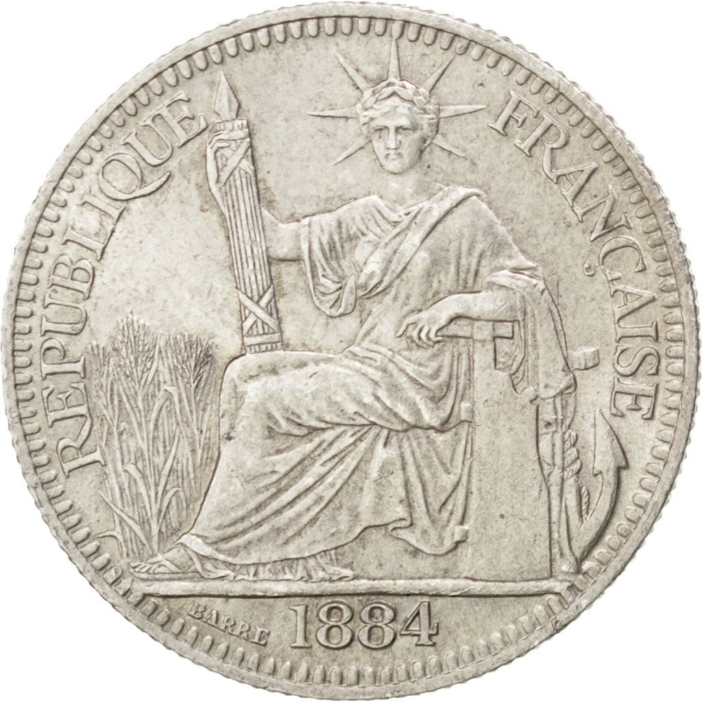 FRENCH COCHIN CHINA, 10 Cents, 1884, Paris, KM #4, MS(60-62), Silver, Lecompte..