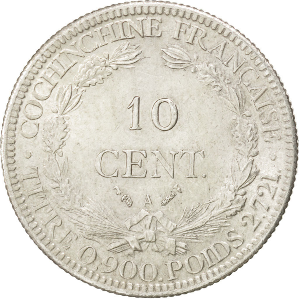 FRENCH COCHIN CHINA, 10 Cents, 1884, Paris, KM #4, MS(60-62), Silver, Lecompte..