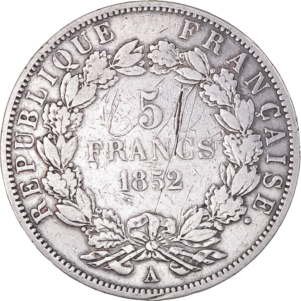 Moneta, Francia, Napoléon III, 5 Francs, 1852, Paris, MB, Argento, KM:773.1