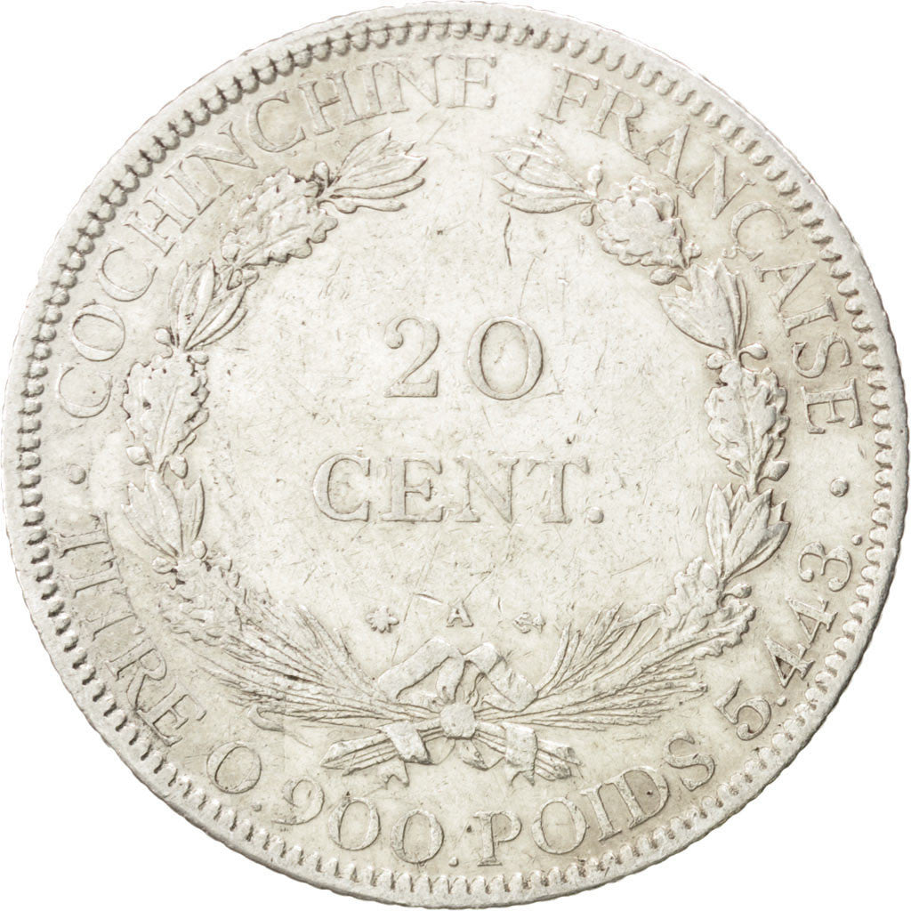 Coin, FRENCH COCHIN CHINA, 20 Cents, 1879, Paris, EF(40-45), Silver, KM:5