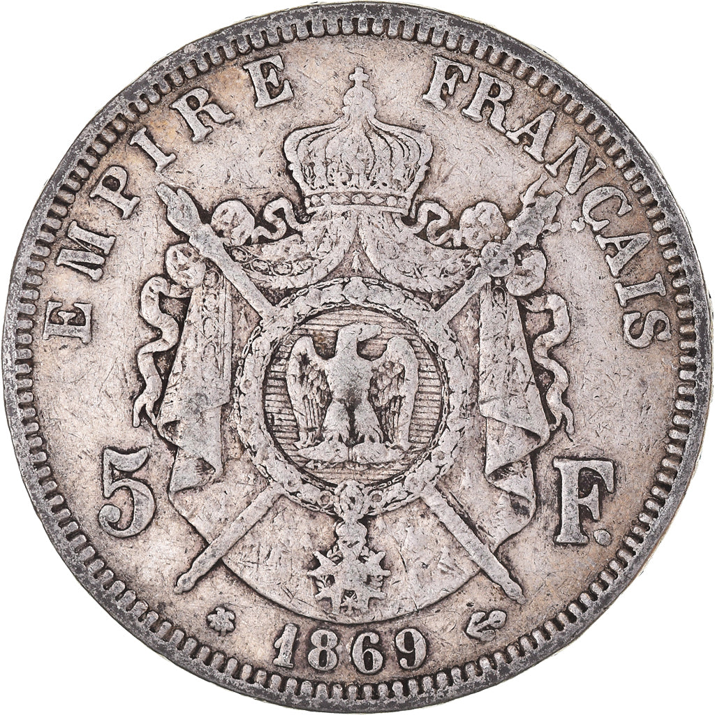 Moneta, Francja, Napoleon III, 5 Francs, 1869, Paris, VF(20-25), Srebro