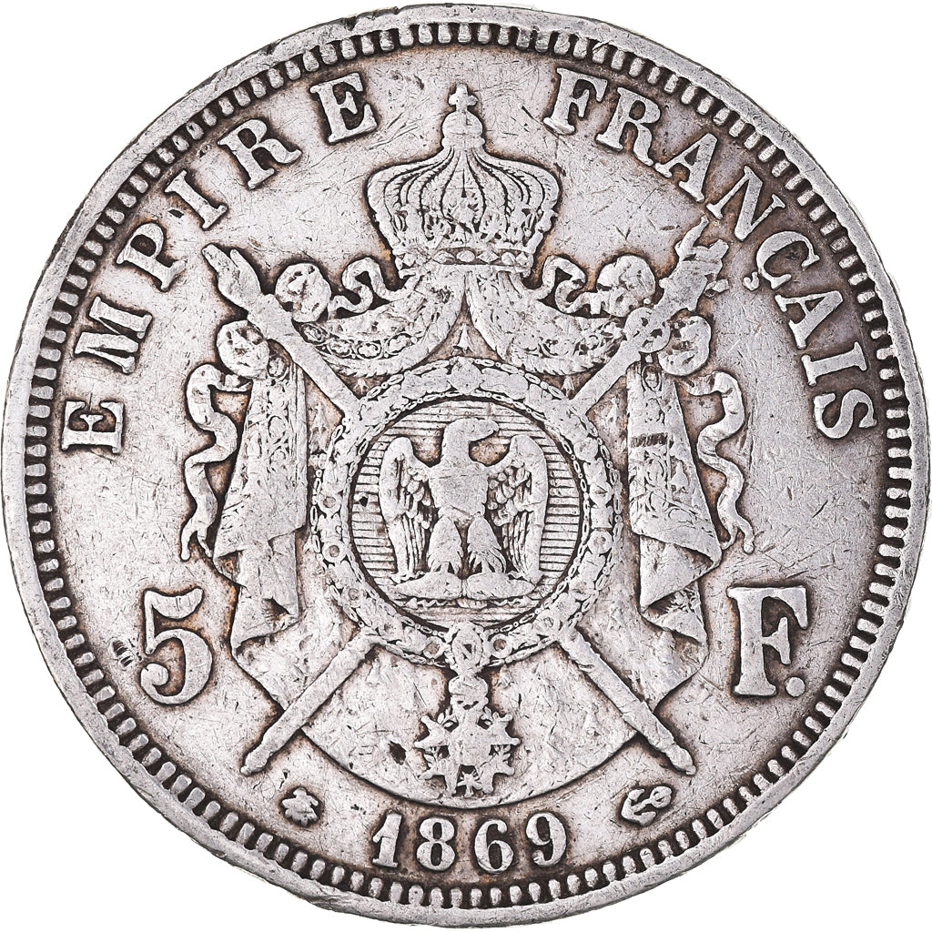 Moneta, Francja, Napoleon III, 5 Francs, 1869, Paris, VF(20-25), Srebro