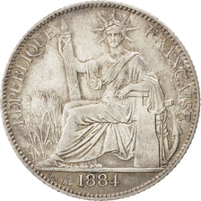 FRENCH COCHIN CHINA, 20 Cents, 1884, Paris, KM #5, AU(55-58), Silver, Lecompte..