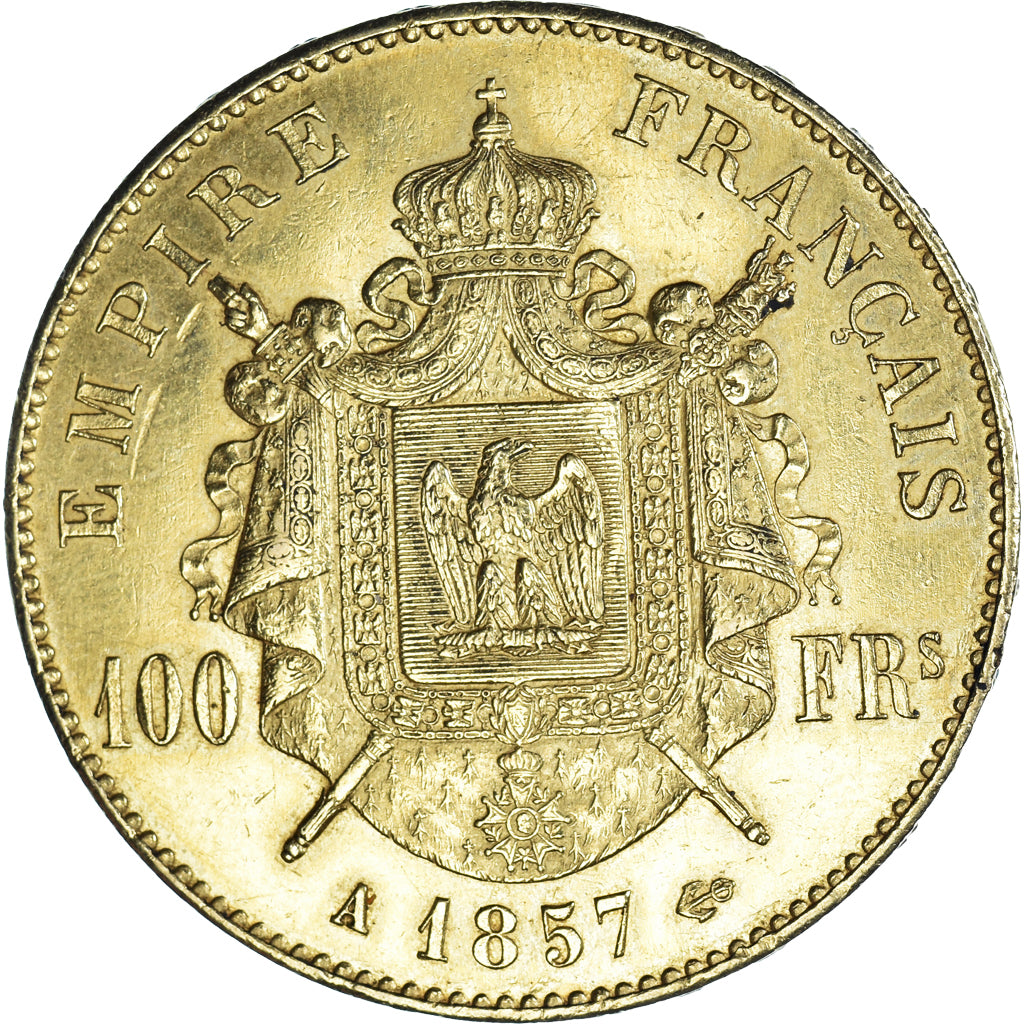 Moneta, Francia, Napoleon III, 100 Francs, 1857, Paris, BB+, Oro, KM:786.1