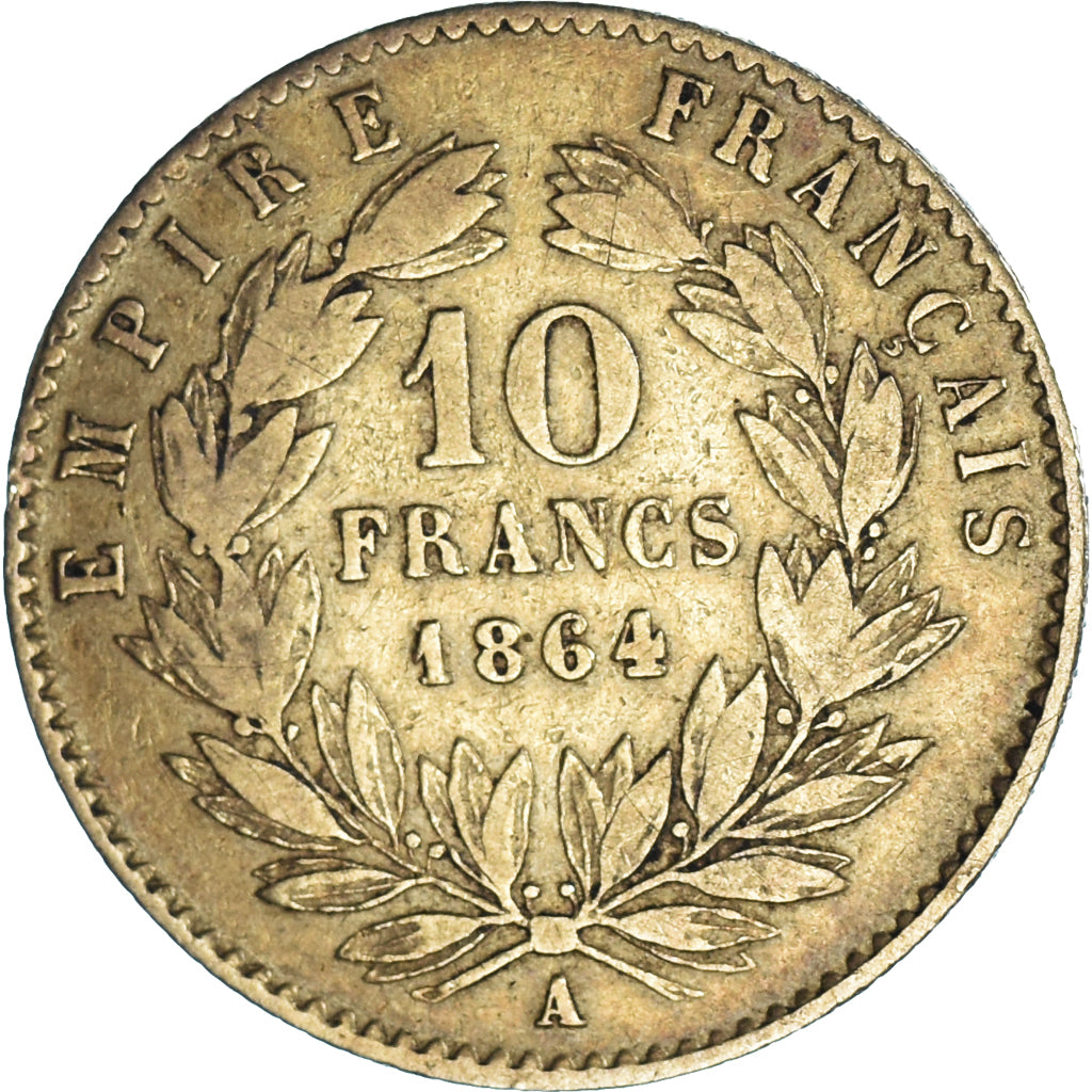 Coin, France, Napoleon III, 10 Francs, 1864, Paris, VF(30-35), Gold, KM:800.1