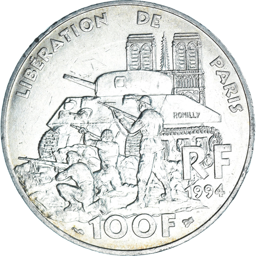 Coin, France, Libération de Paris, 100 Francs, 1994, AU(55-58), Silver