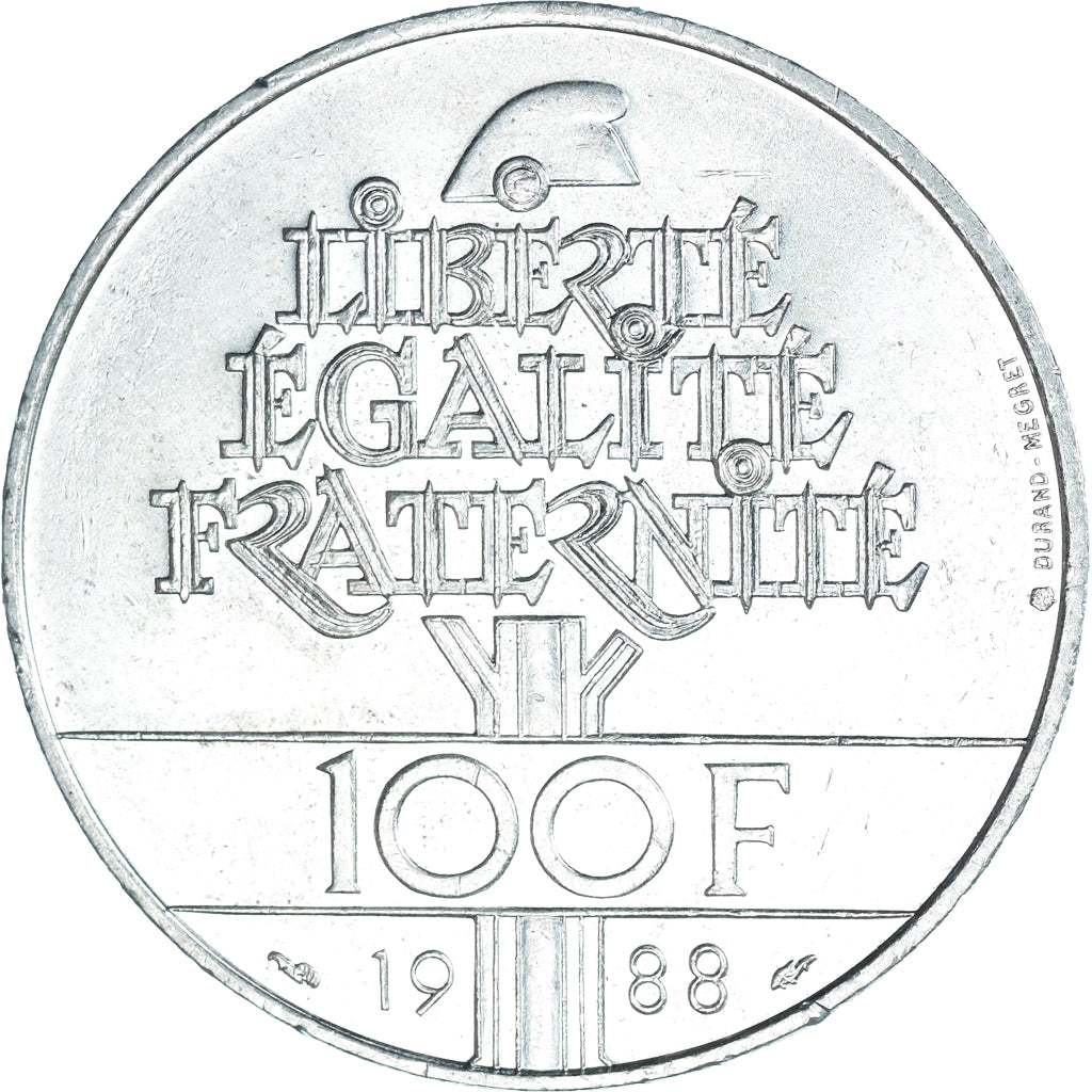 Coin, France, Fraternité, 100 Francs, 1988, MS(60-62), Silver, KM:966