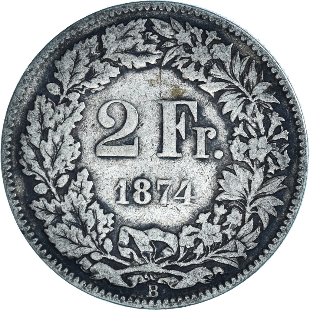 Moneta, Svizzera, 2 Francs, 1874, Bern, MB, Argento, KM:21