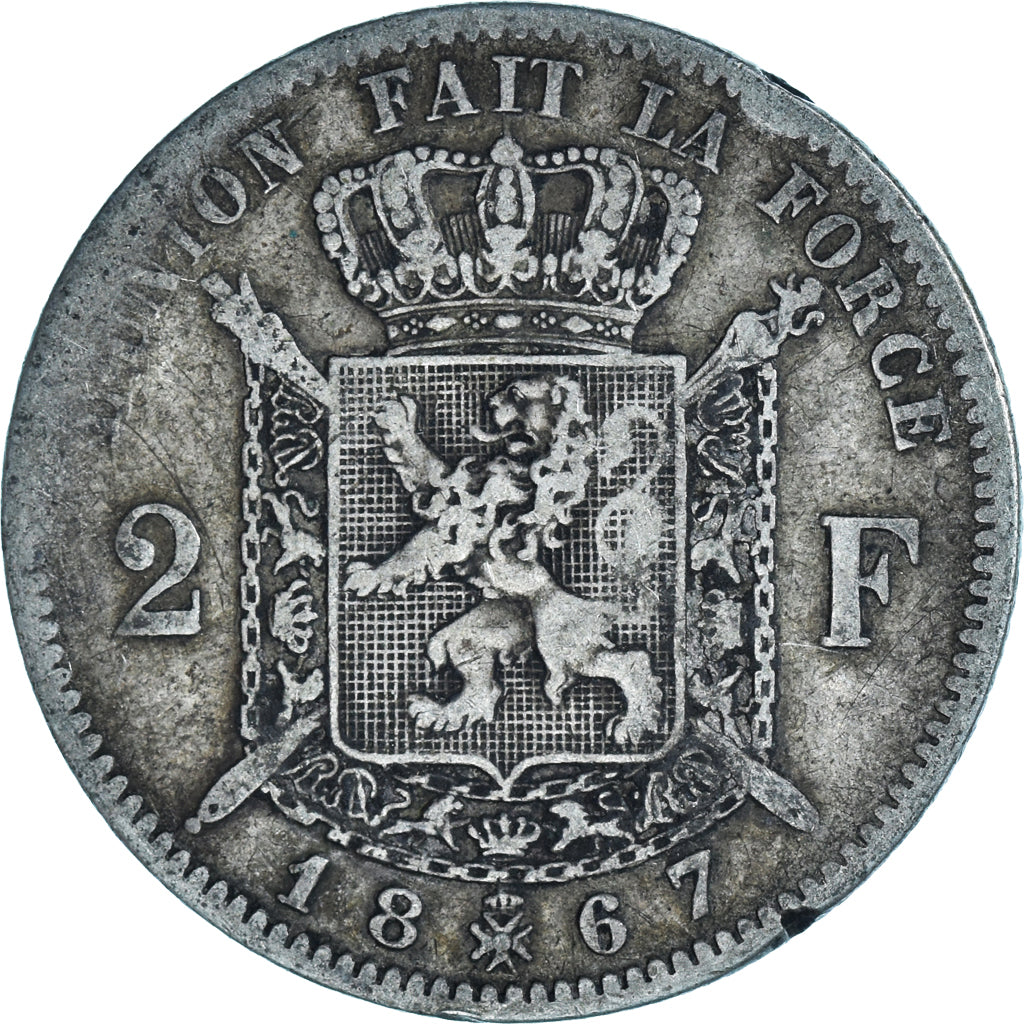 Coin, Belgium, Leopold II, 2 Francs, 2 Frank, 1867, VF(20-25), Silver, KM:30.2