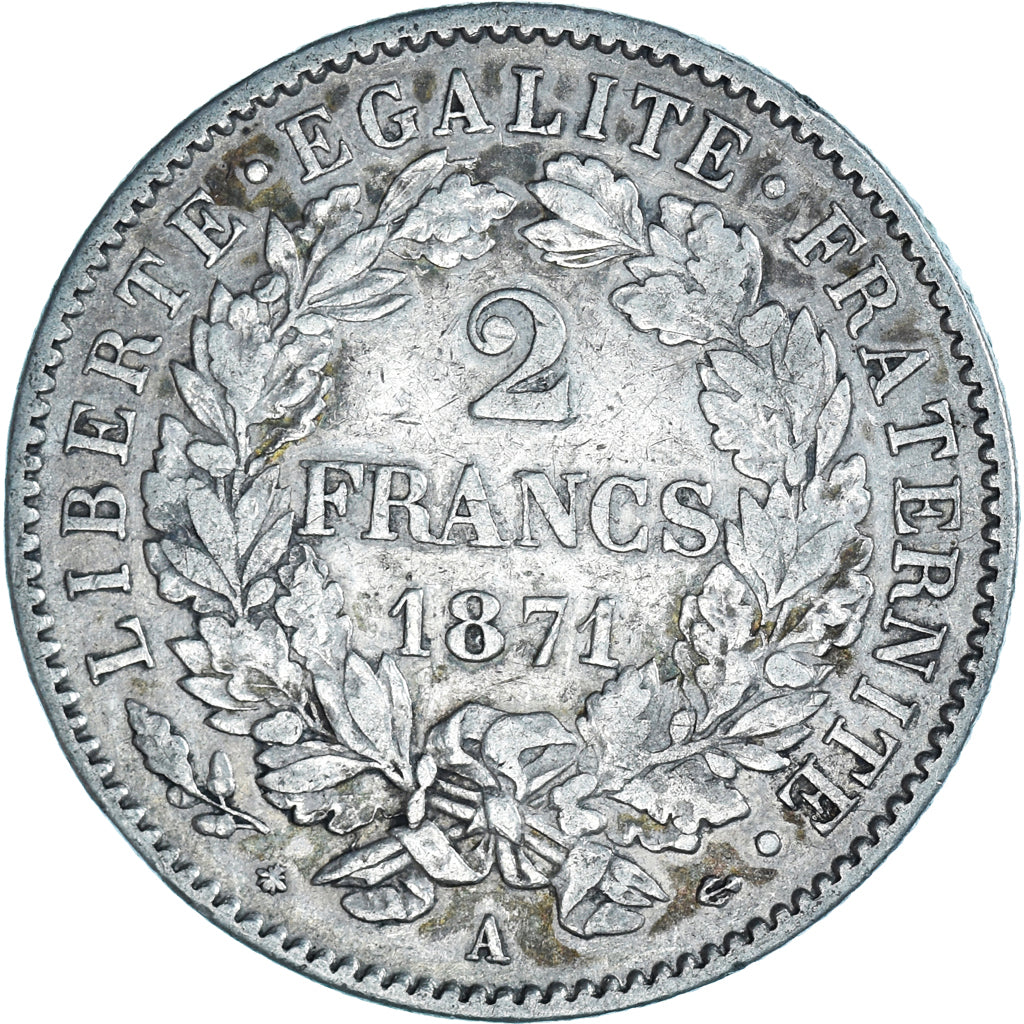 Coin, France, Cérès, 2 Francs, 1871, Paris, EF(40-45), Silver, KM:817.1