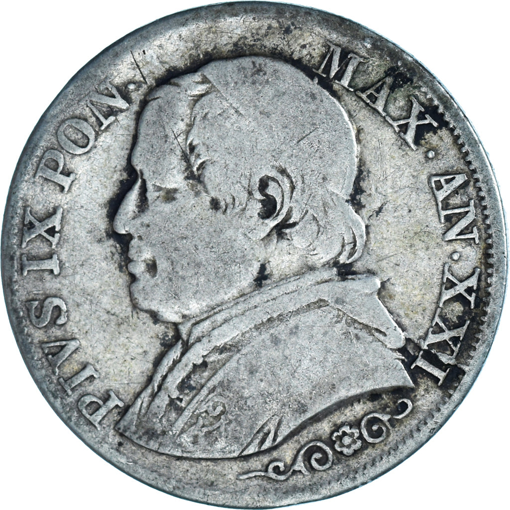 Moneda, Estados italianos, PAPAL STATES, Pius IX, Lira, 1867, Roma, BC+, Plata