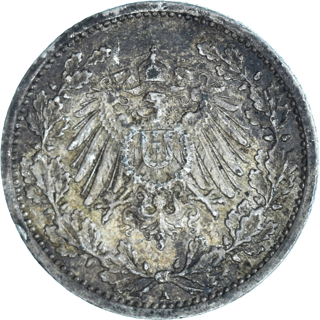 Coin, GERMANY - EMPIRE, 1/2 Mark, 1908, Berlin, EF(40-45), Silver, KM:17
