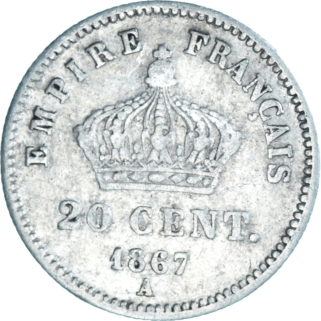 Coin, France, Napoleon III, 20 Centimes, 1867, Paris, F(12-15), Silver