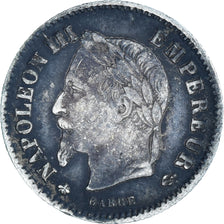 Moneda, Francia, Napoleon III, 20 Centimes, 1867, Paris, BC+, Plata, KM:808.1