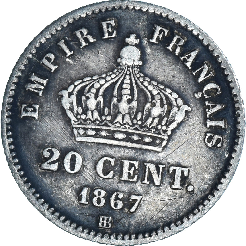 Coin, France, Napoleon III, 20 Centimes, 1867, Strasbourg, VF(30-35), Silver