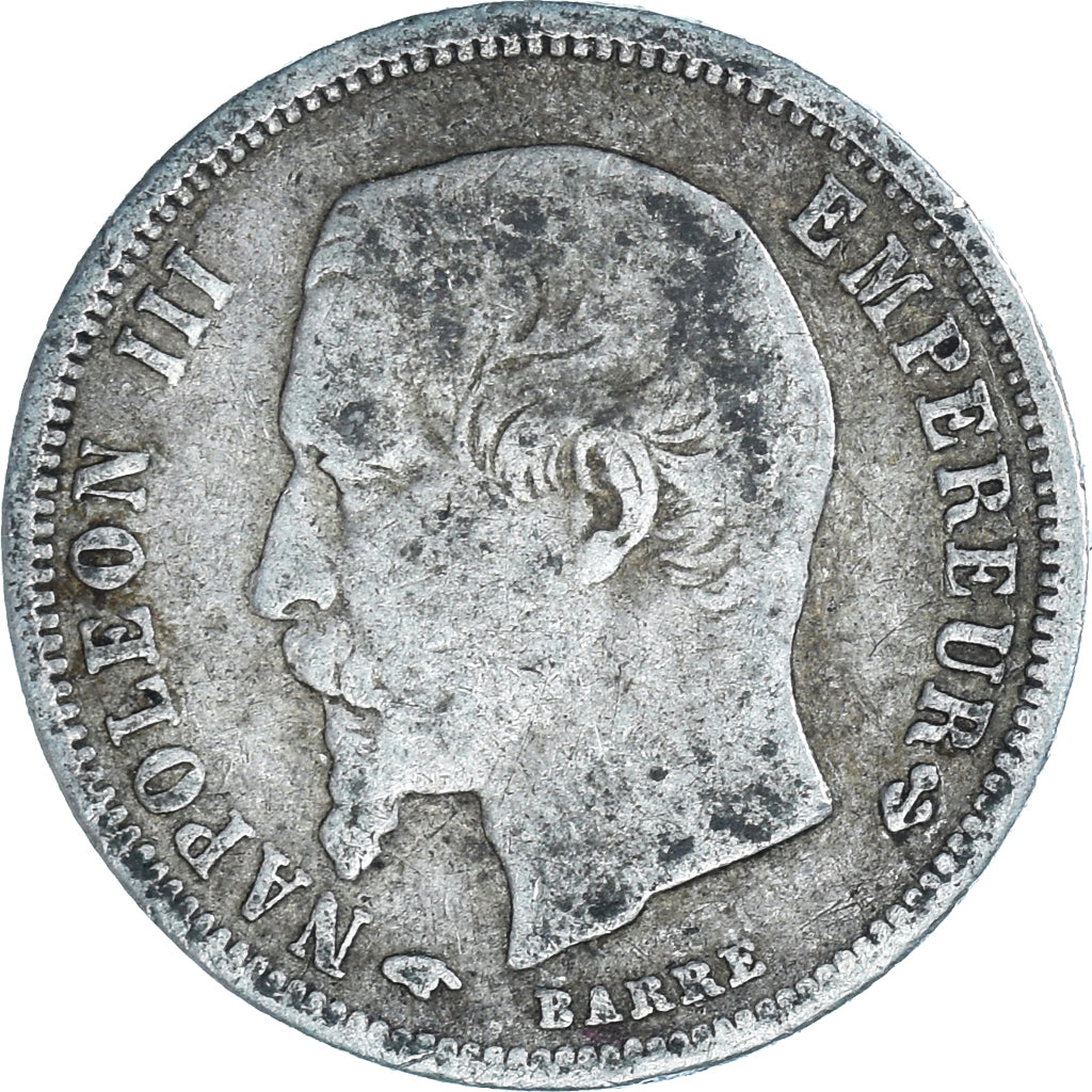 Moneda, Francia, Napoleon III, 50 Centimes, 1858, Paris, BC, Plata, KM:794.1