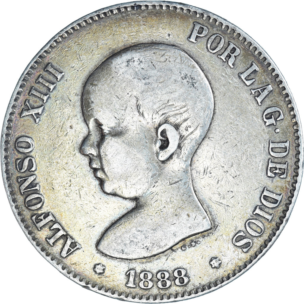 Coin, Spain, Alfonso XIII, 5 Pesetas, 1888, Madrid, VF(30-35), Silver, KM:689