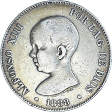 Coin, Spain, Alfonso XIII, 5 Pesetas, 1888, Madrid, VF(30-35), Silver, KM:689