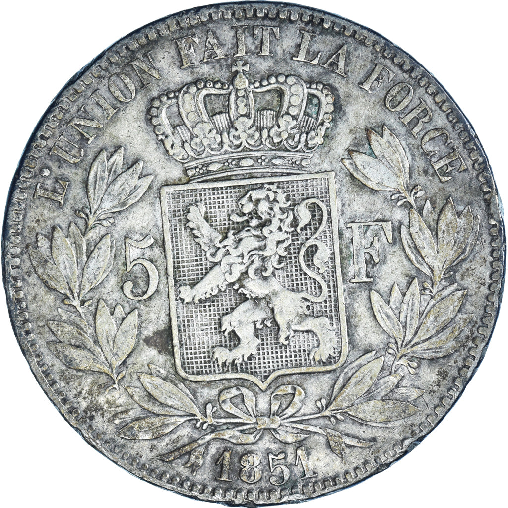Coin, Belgium, Leopold I, 5 Francs, 5 Frank, 1851, EF(40-45), Silver, KM:17