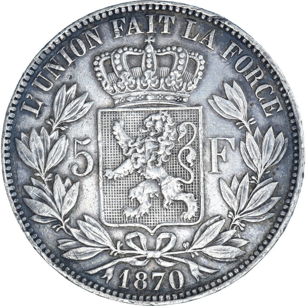 Coin, Belgium, Leopold II, 5 Francs, 5 Frank, 1870, Brussels, VF(30-35), Silver