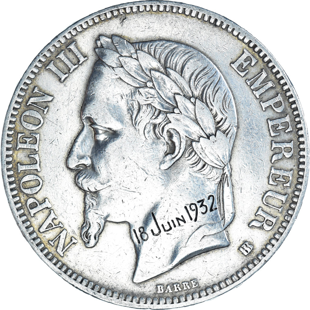 Münze, Frankreich, Napoléon III, 5 Francs, 1867, Strasbourg, Countermark, SS