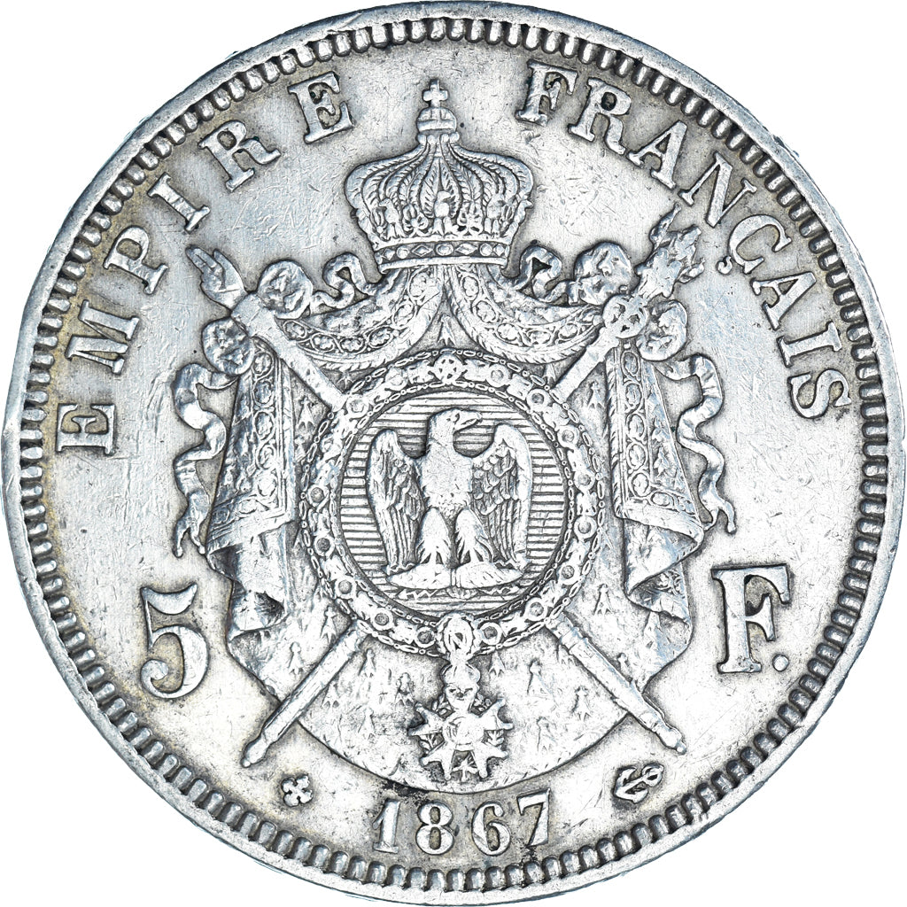 Münze, Frankreich, Napoléon III, 5 Francs, 1867, Strasbourg, Countermark, SS