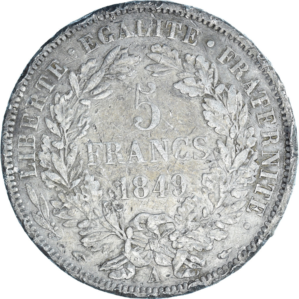 Coin, France, Cérès, 5 Francs, 1849, Paris, VF(20-25), Silver, KM:761.1