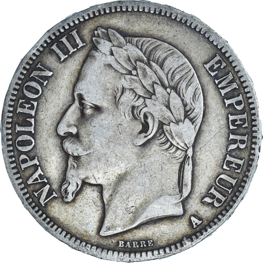 Moneta, Francia, Napoleon III, 5 Francs, 1868, Paris, MB+, Argento, KM:799.1