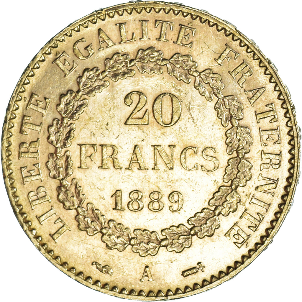 Munten, Frankrijk, Génie, 20 Francs, 1889, Paris, PR, Goud, KM:825