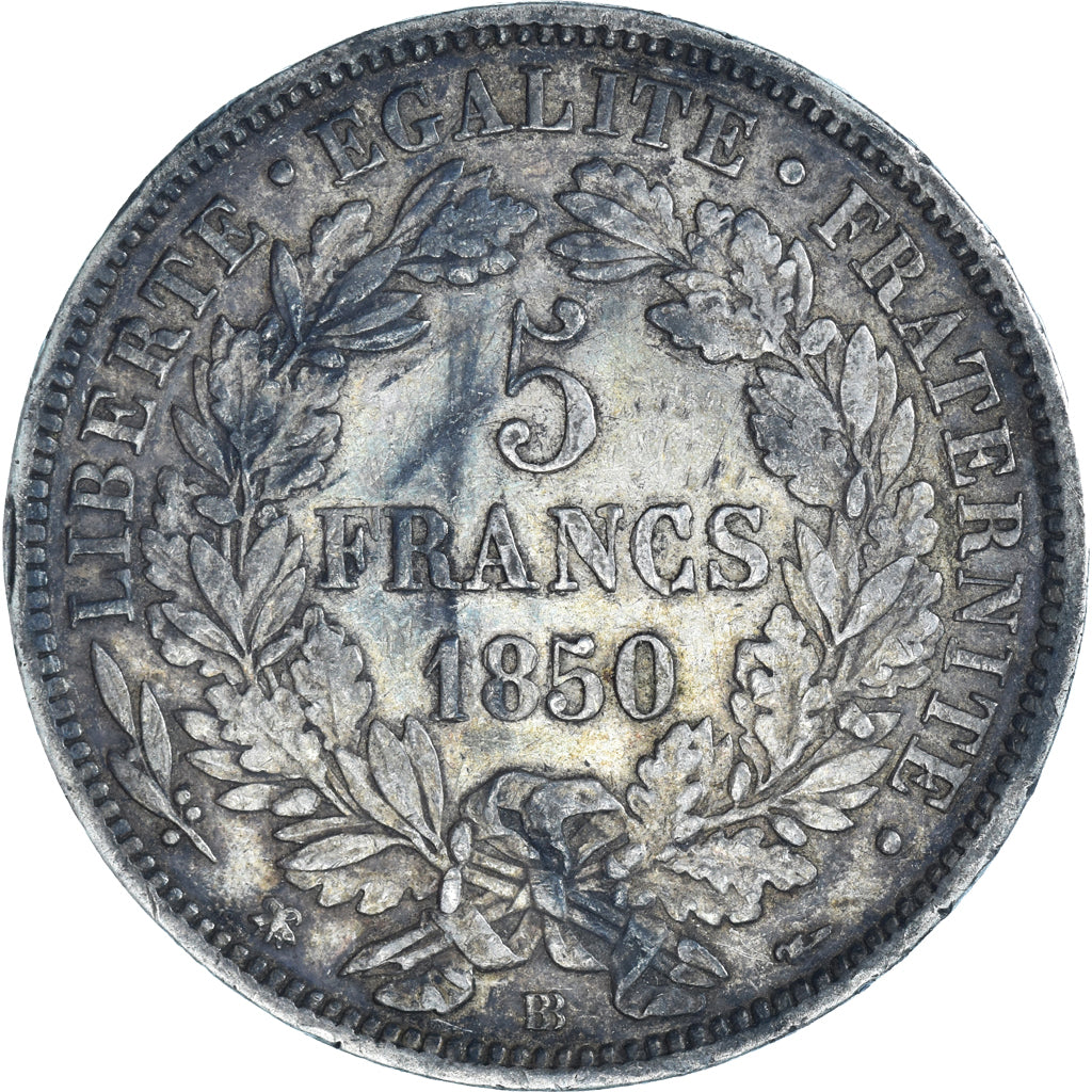 Coin, France, Cérès, 5 Francs, 1850, Strasbourg, EF(40-45), Silver, KM:761.2