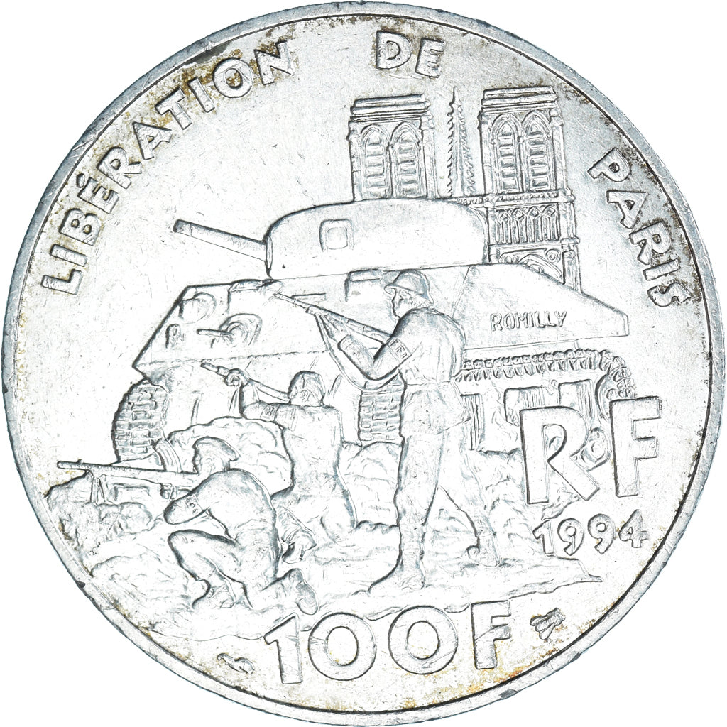 Coin, France, Libération de Paris, 100 Francs, 1994, AU(50-53), Silver