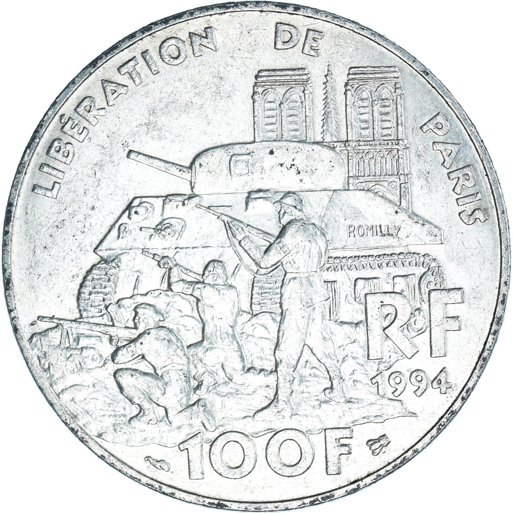 Coin, France, Libération de Paris, 100 Francs, 1994, AU(50-53), Silver